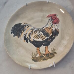 Hand-Painted Rooster Decorative Plate Plate Hangers Included. Small Chip 1 Photo